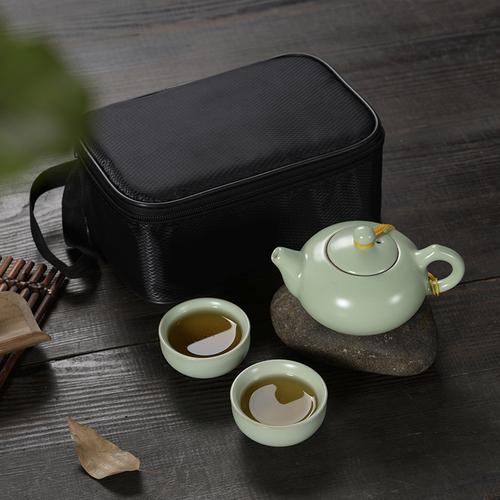一壶两杯定窑企鹅茶具旅行茶具亚光礼盒套装黑白绿三款可选旅行.